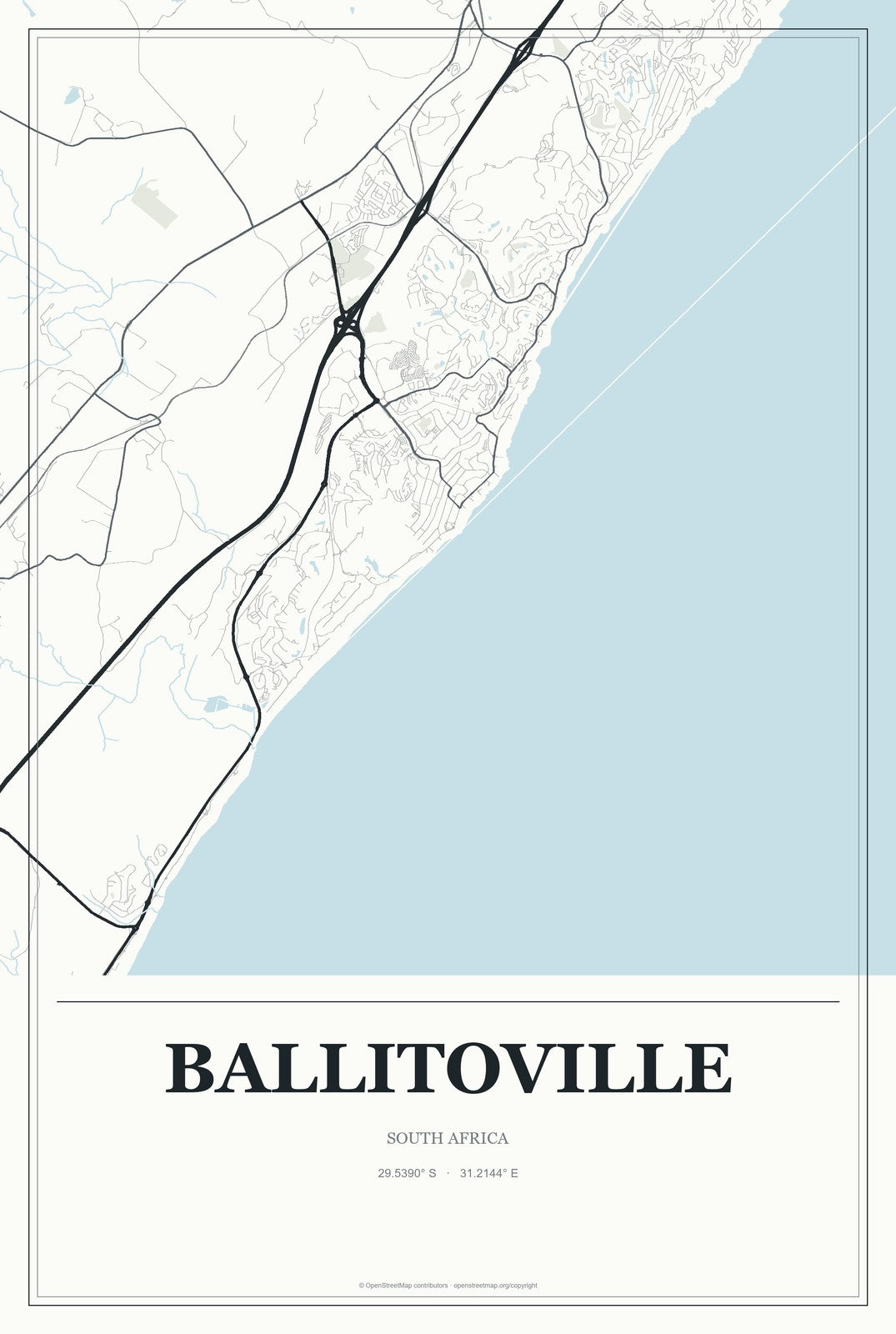 Ballitoville, South Africa City Map Aluminum Sign in Gallery Air style