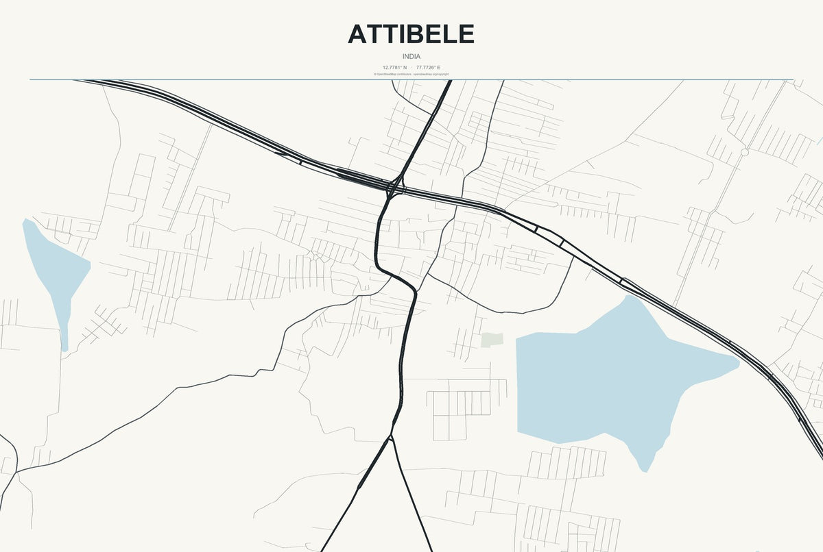 Attibele, India City Map Aluminum Sign in Headline Atlas style