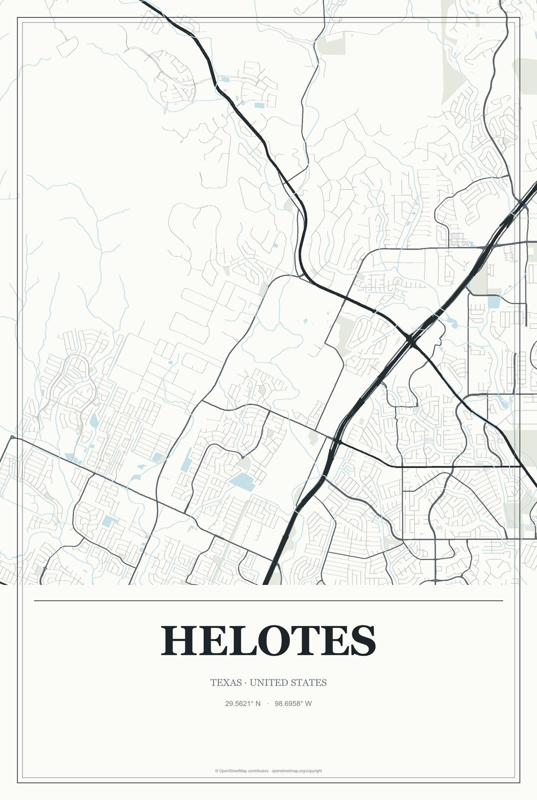 Helotes, Texas City Map Aluminum Sign in Gallery Air style