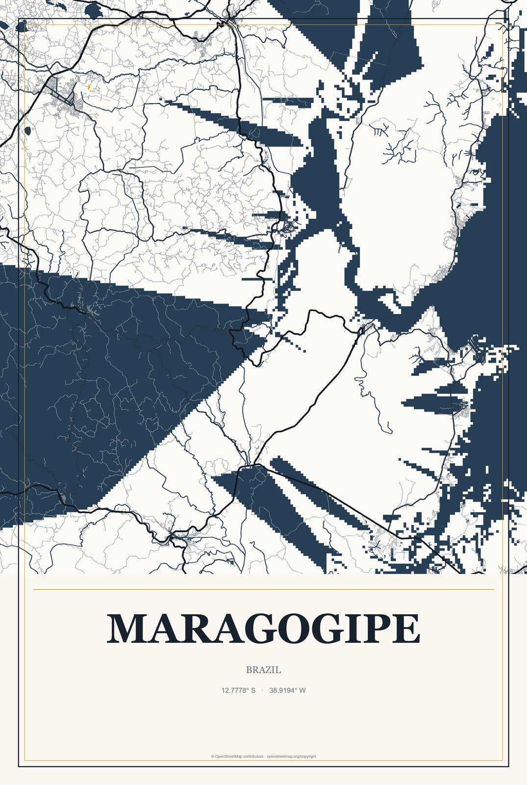 Maragogipe, Brazil City Map Aluminum Sign in Citrine Modern style