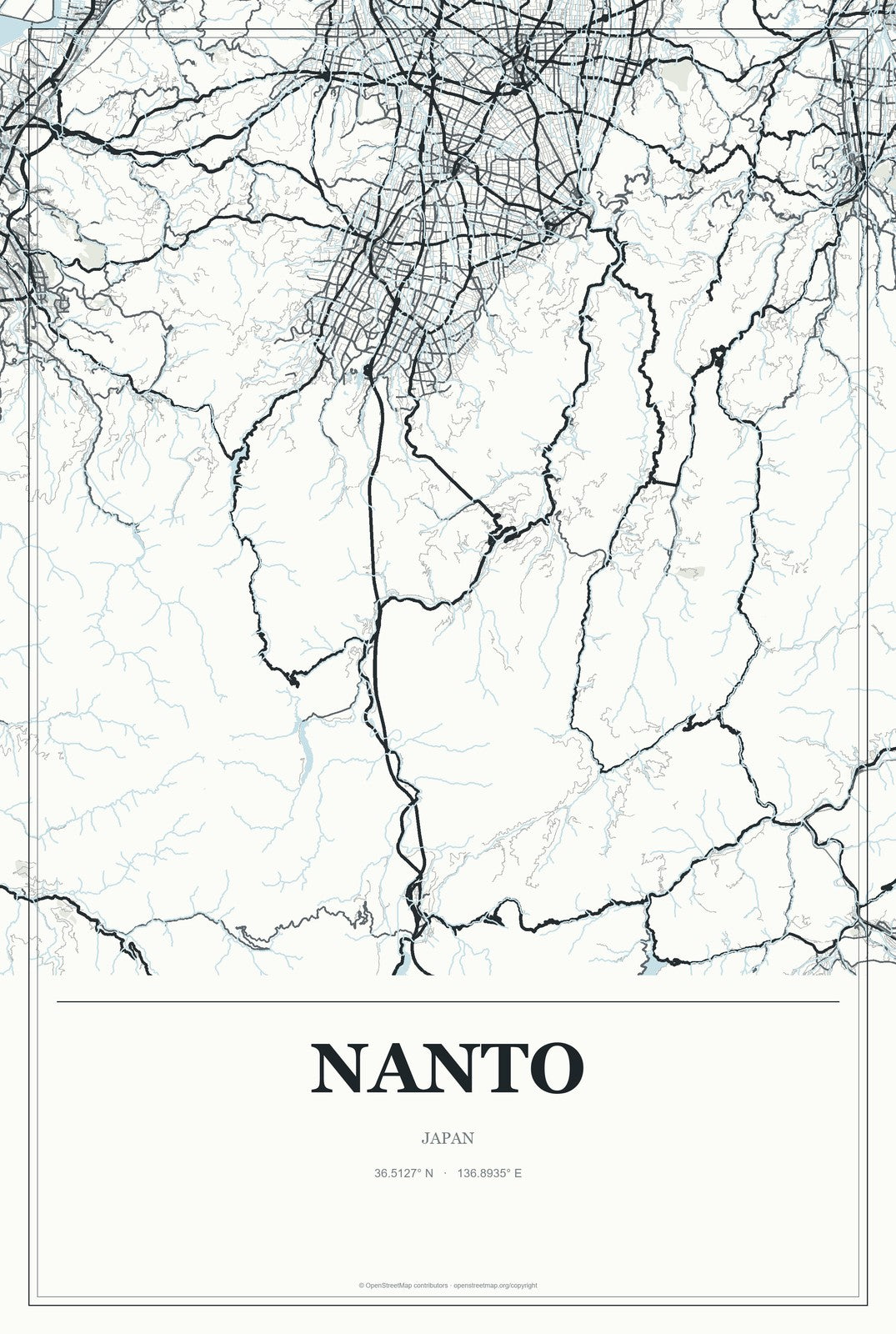 Nanto, Japan City Map Aluminum Sign in Gallery Air style