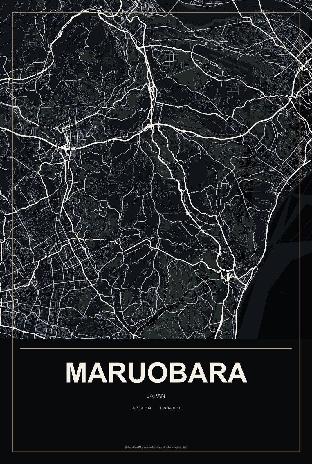 Maruobara, Japan City Map Aluminum Sign in Metropolitan Noir style