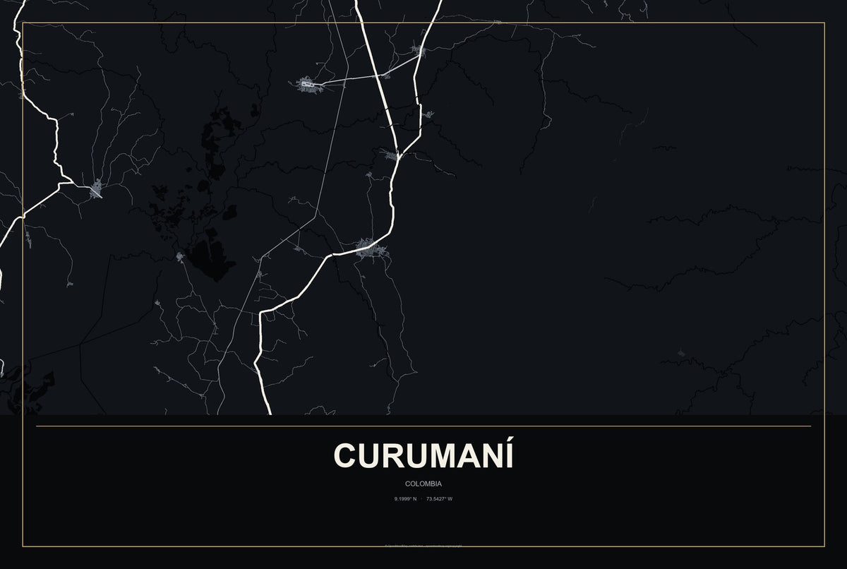 Curumaní, Colombia City Map Aluminum Sign in Metropolitan Noir style
