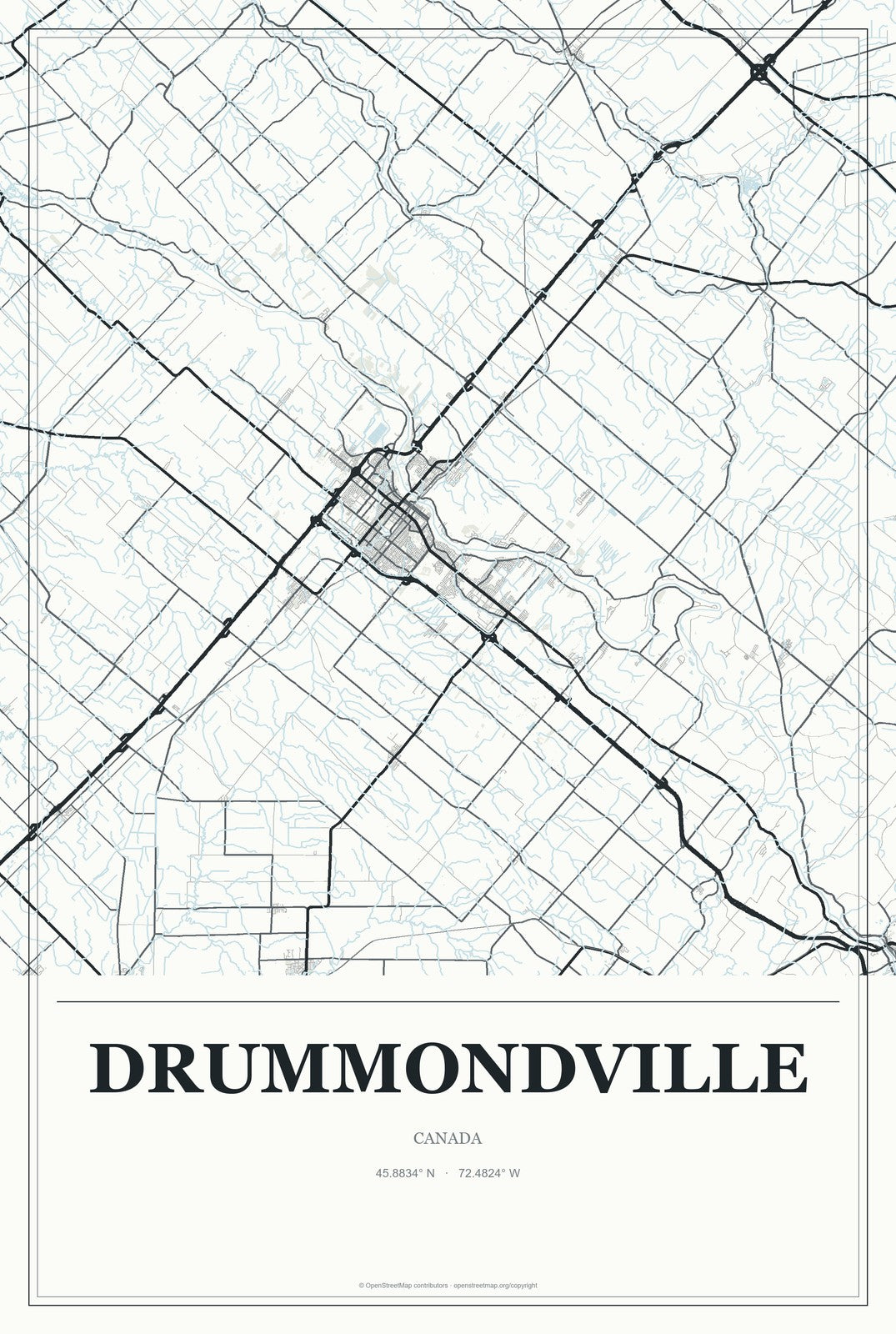 Drummondville, Canada City Map Aluminum Sign in Gallery Air style