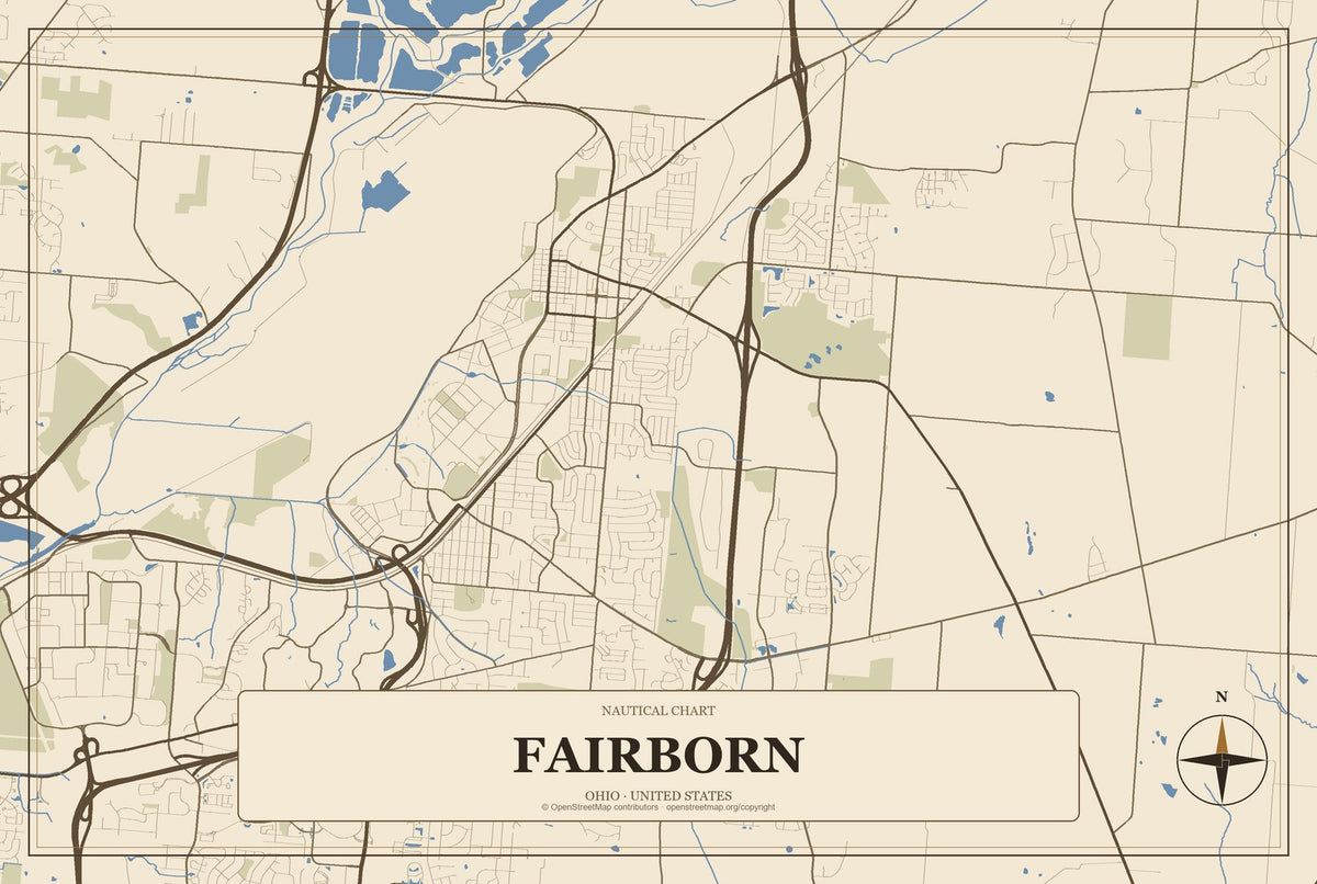 Fairborn, Ohio City Map Aluminum Sign in Heritage Nautical style