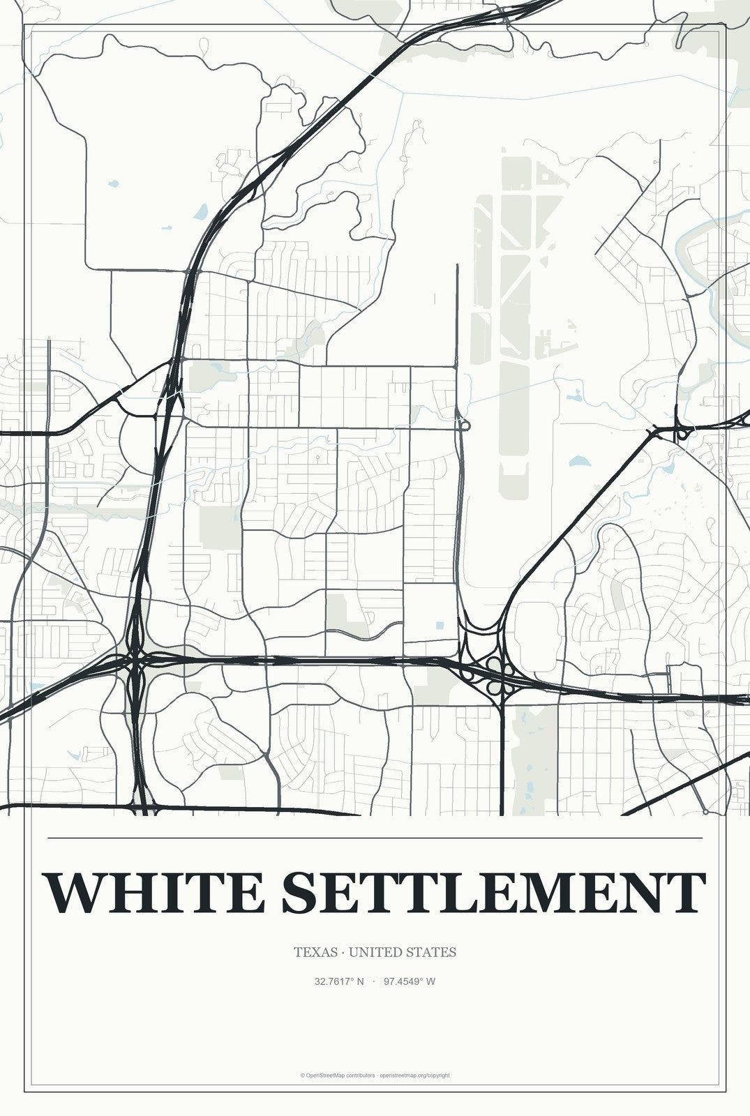 White Settlement, Texas City Map Aluminum Sign in Gallery Air style