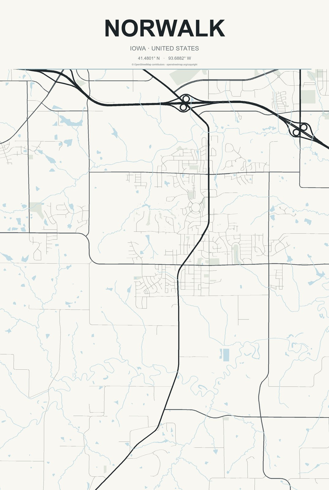 Norwalk, Iowa City Map Aluminum Sign in Headline Atlas style