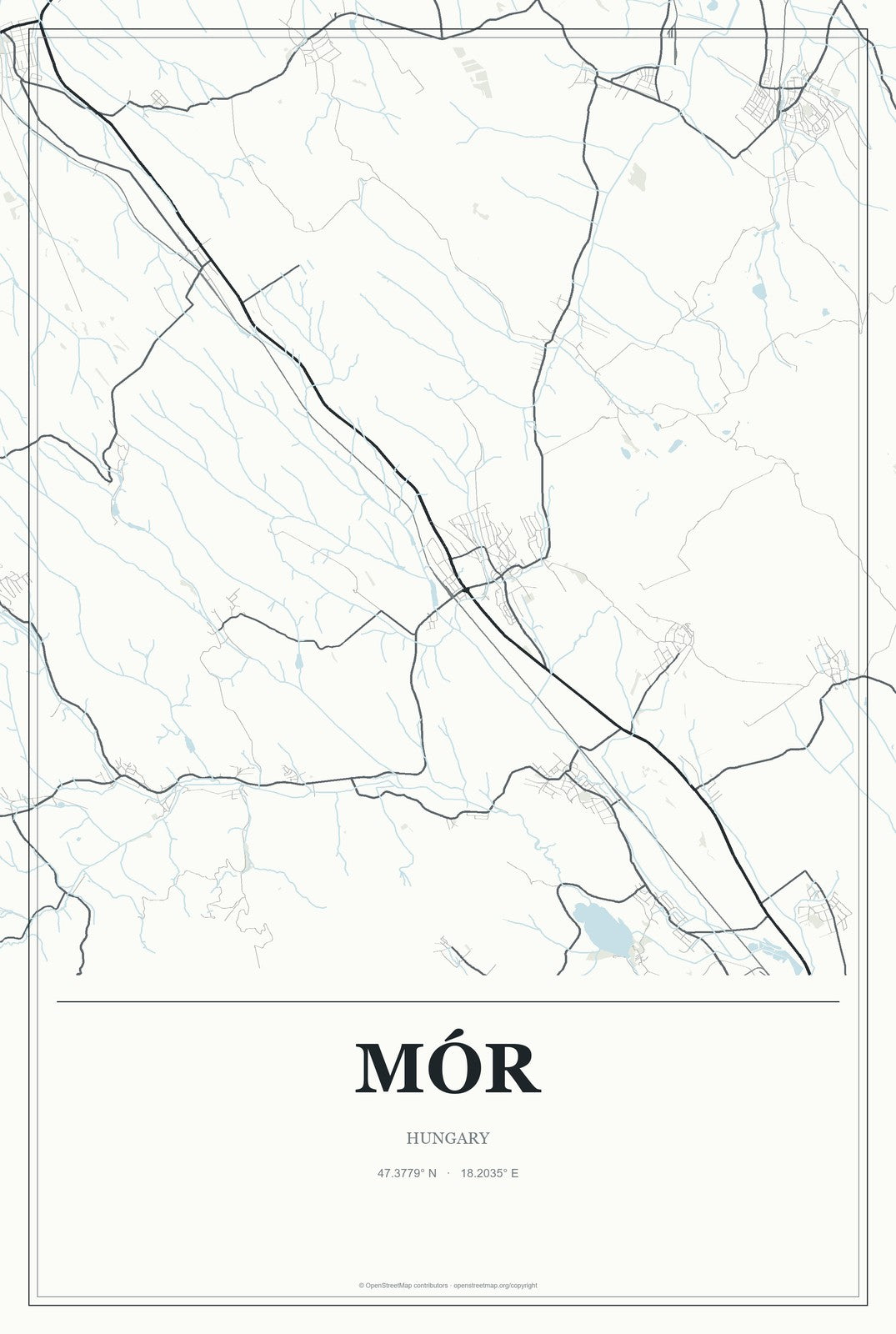 Mór, Hungary City Map Aluminum Sign in Gallery Air style