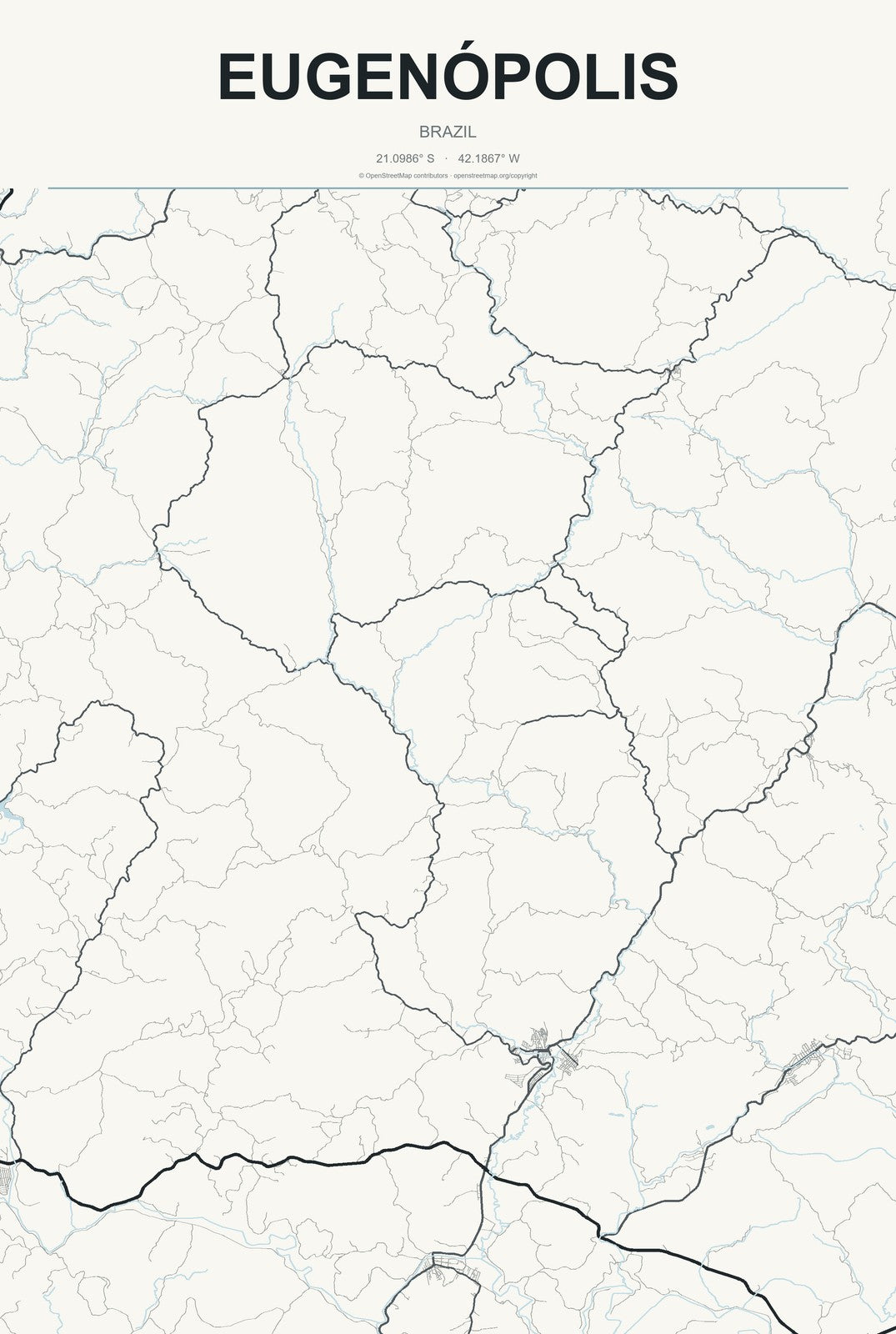 Eugenópolis, Brazil City Map Aluminum Sign in Headline Atlas style