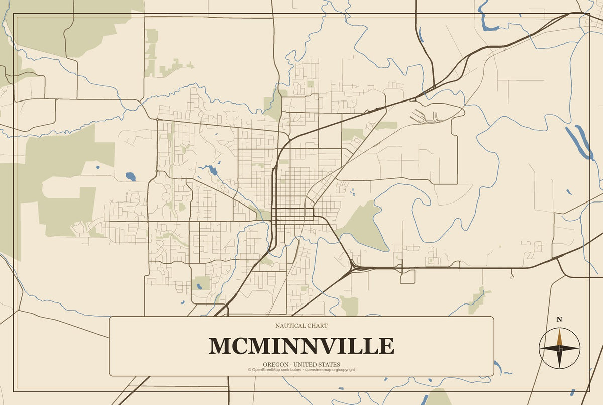 McMinnville, Oregon City Map Aluminum Sign in Heritage Nautical style