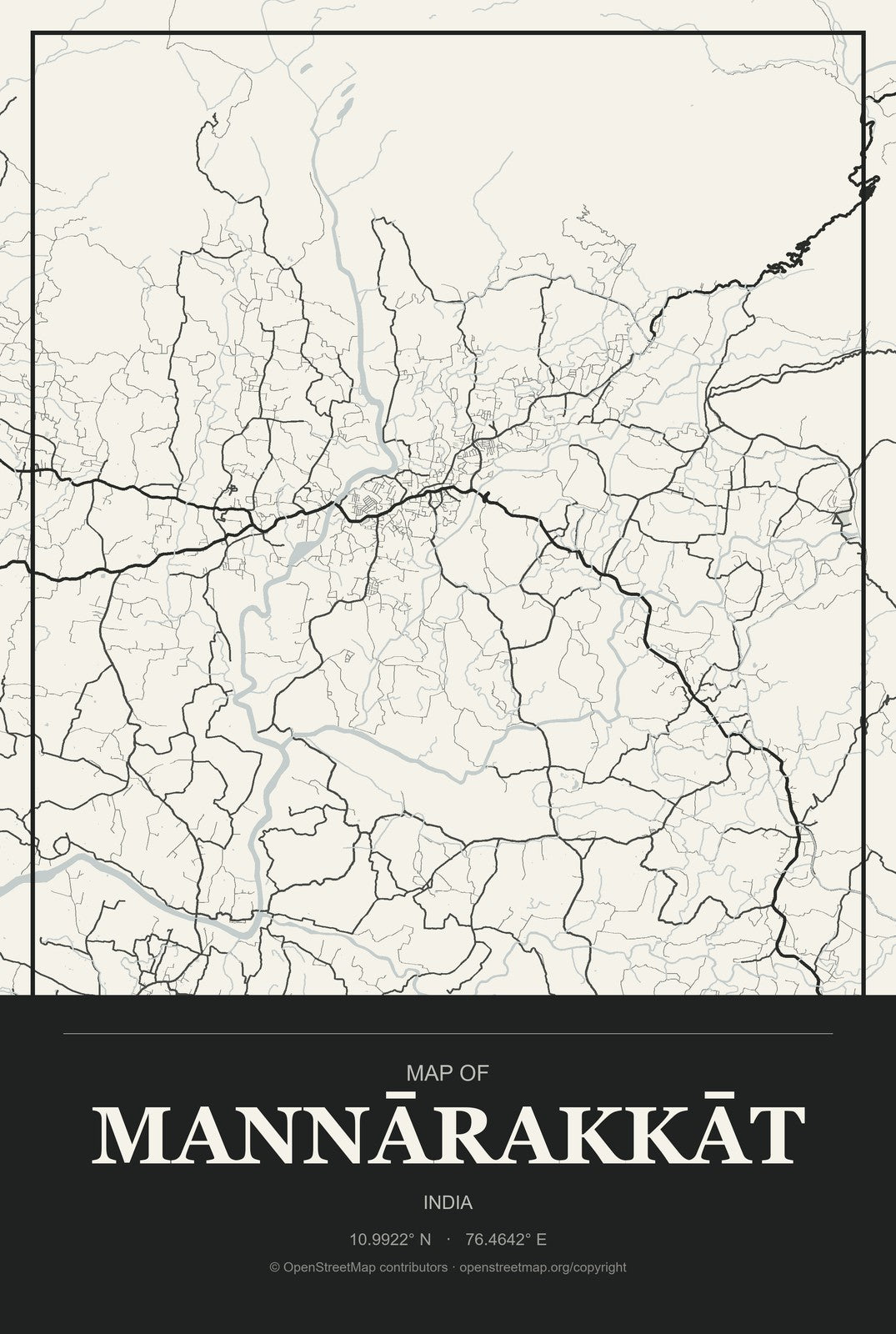 Mannārakkāt, India City Map Aluminum Sign in Museum Plaque style