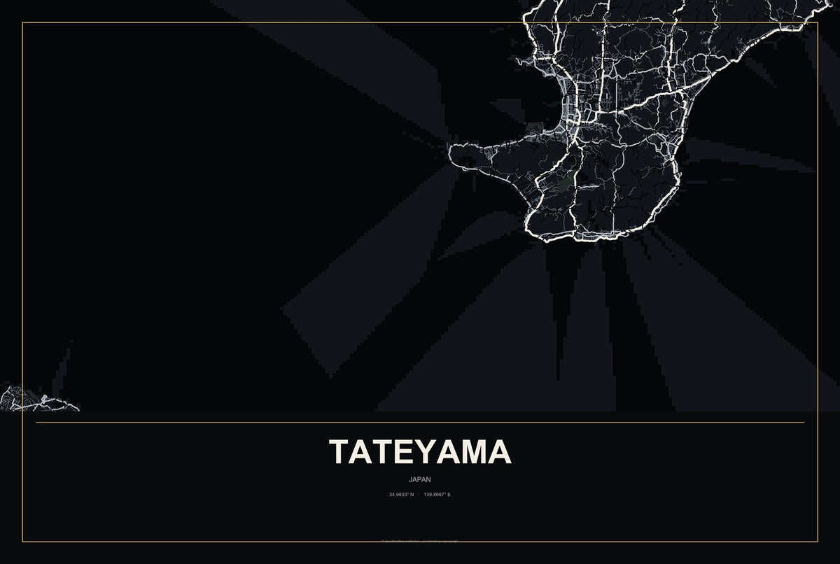 Tateyama, Japan City Map Aluminum Sign in Metropolitan Noir style