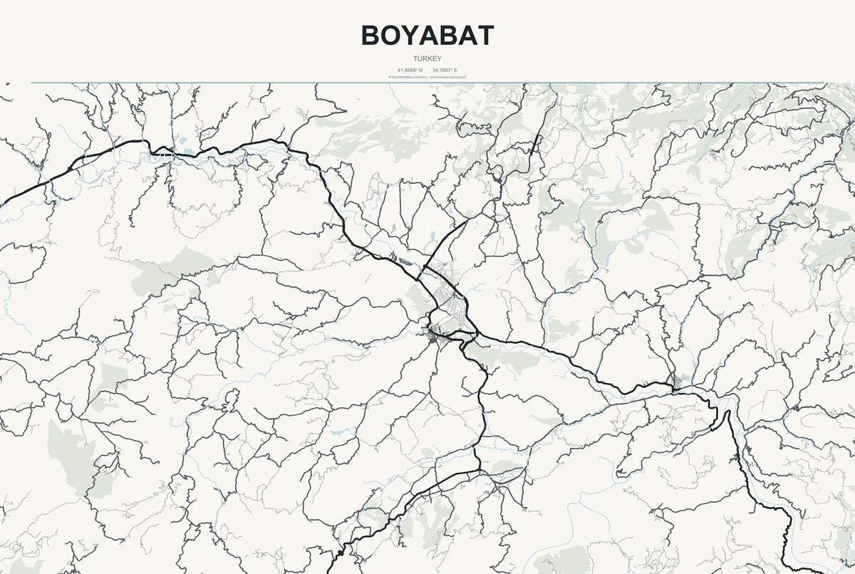 Boyabat, Turkey City Map Aluminum Sign in Headline Atlas style