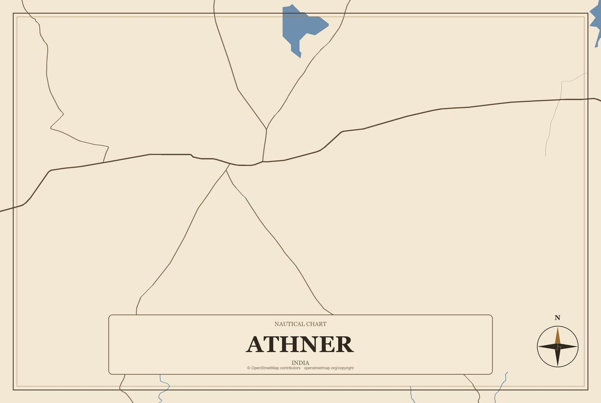 Athner, India City Map Aluminum Sign in Heritage Nautical style