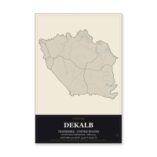 DeKalb County, Tennessee Map Aluminum Sign in Museum Plaque style