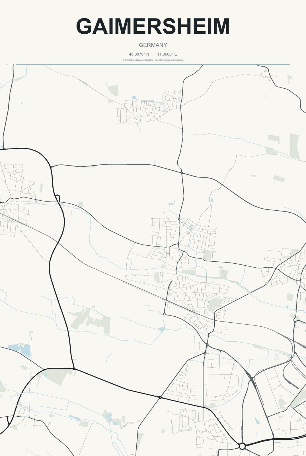 Gaimersheim, Germany City Map Aluminum Sign in Headline Atlas style