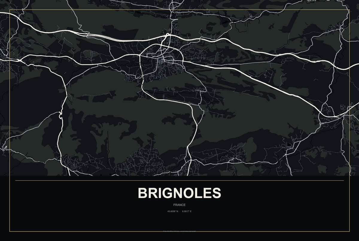 Brignoles, France City Map Aluminum Sign in Metropolitan Noir style