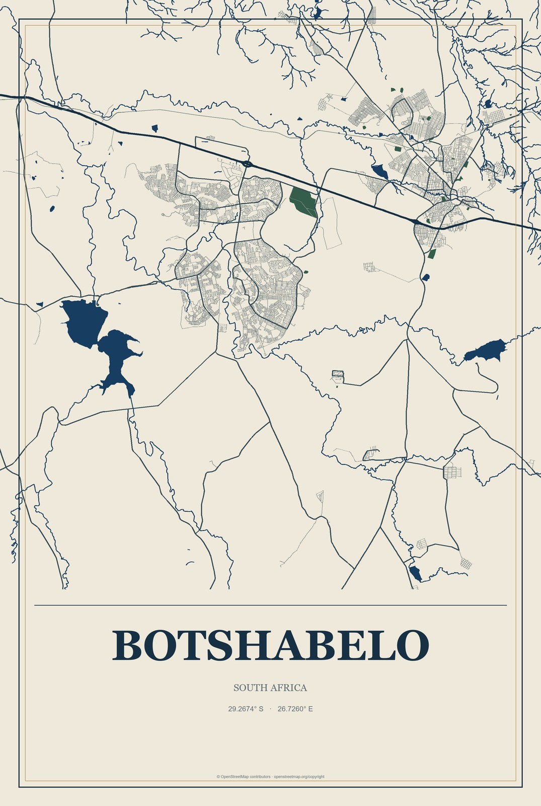 Botshabelo, South Africa City Map Aluminum Sign in Coastal Cutout style
