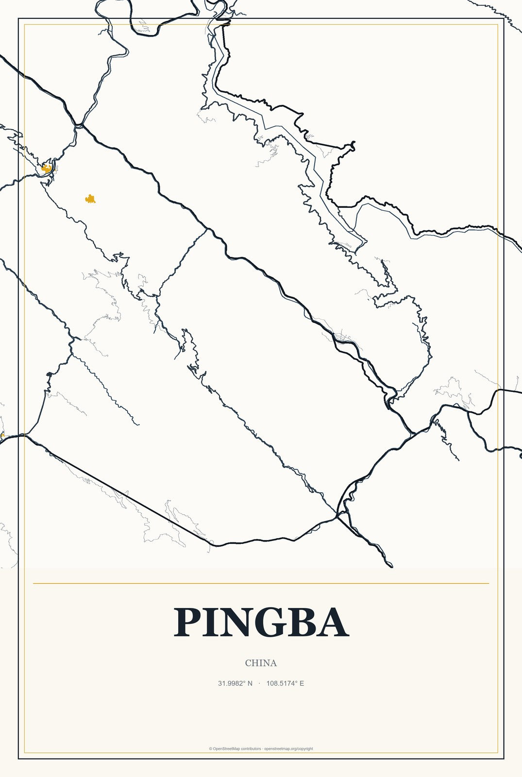 Pingba, China City Map Aluminum Sign in Citrine Modern style