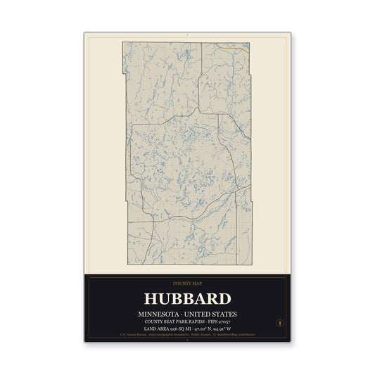Hubbard County, Minnesota Map Aluminum Sign in Museum Plaque style