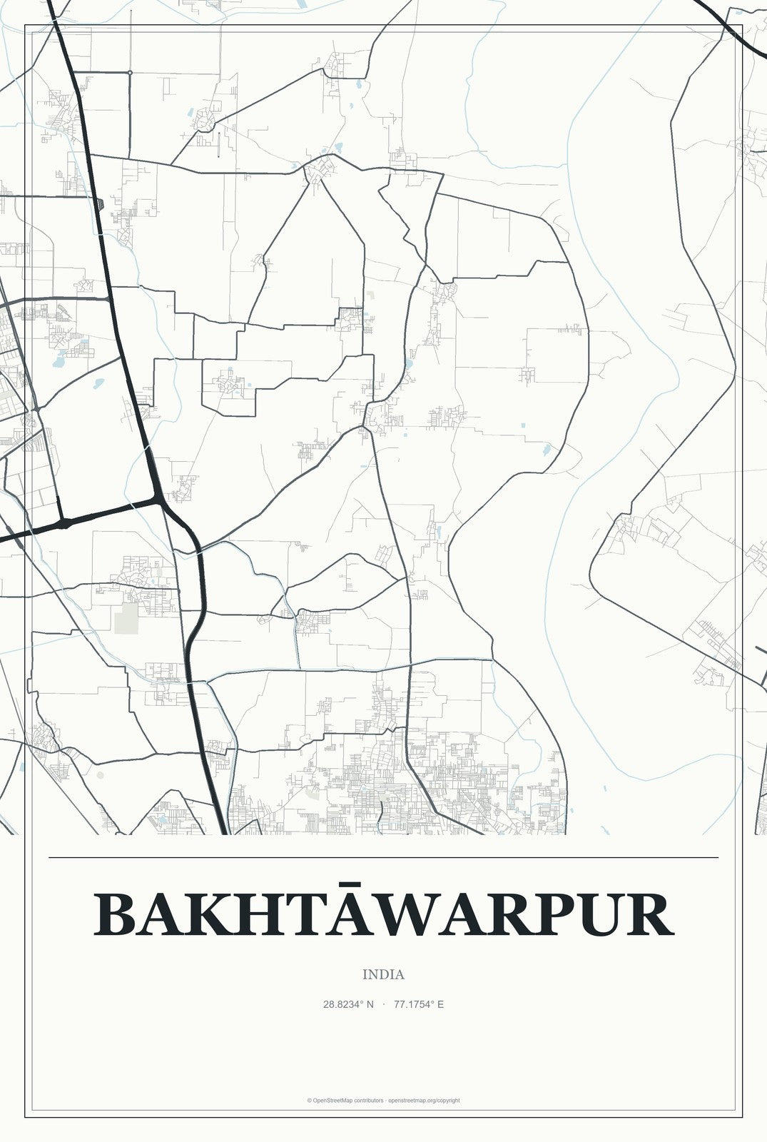 Bakhtāwarpur, India City Map Aluminum Sign in Gallery Air style