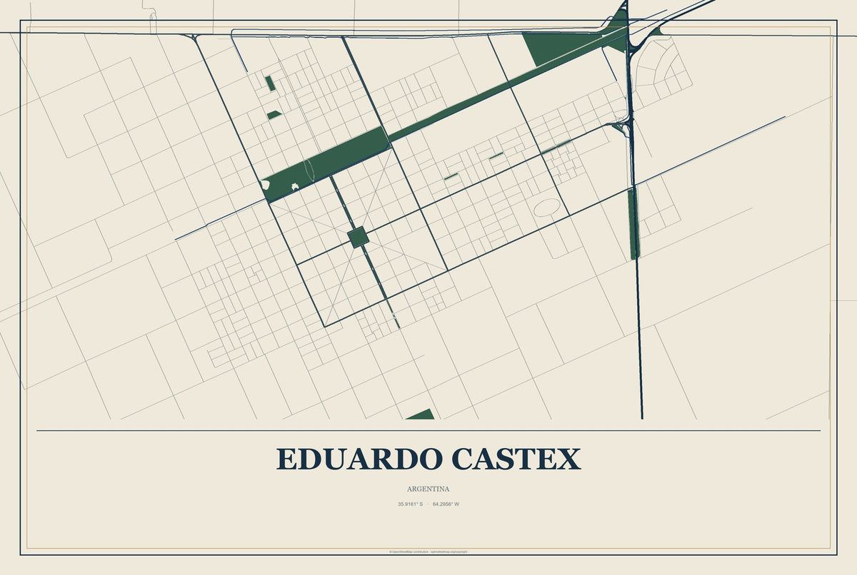 Eduardo Castex, Argentina City Map Aluminum Sign in Coastal Cutout style