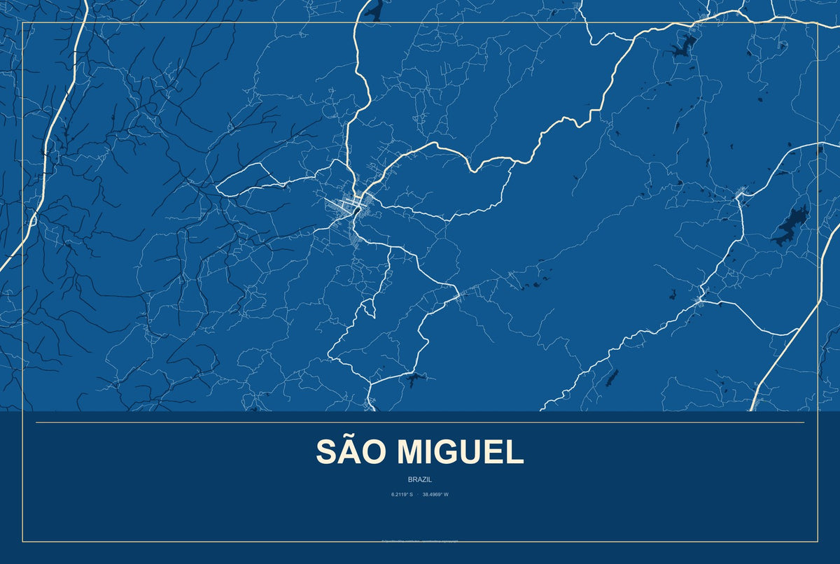 São Miguel, Brazil City Map Aluminum Sign in Harbor Cobalt style