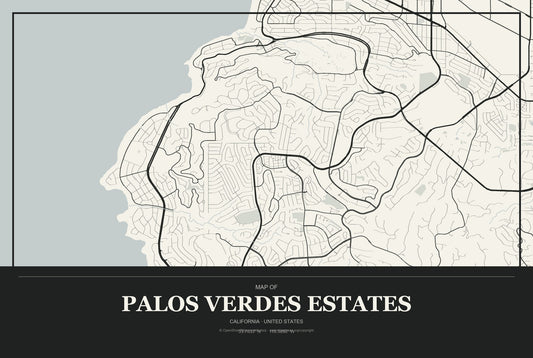 Palos Verdes Estates, California City Map Aluminum Sign in Museum Plaque style