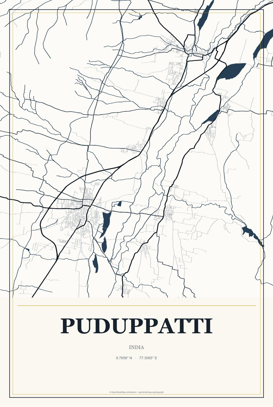 Puduppatti, India City Map Aluminum Sign in Citrine Modern style