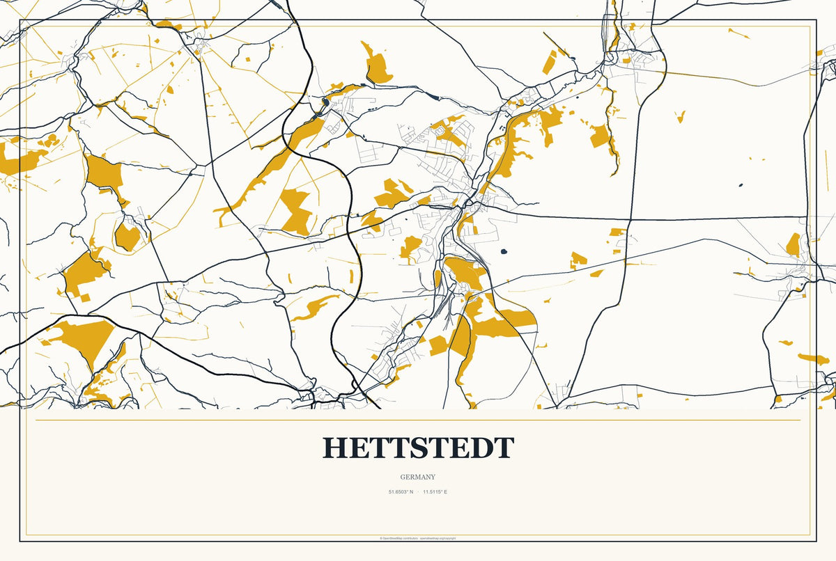 Hettstedt, Germany City Map Aluminum Sign in Citrine Modern style