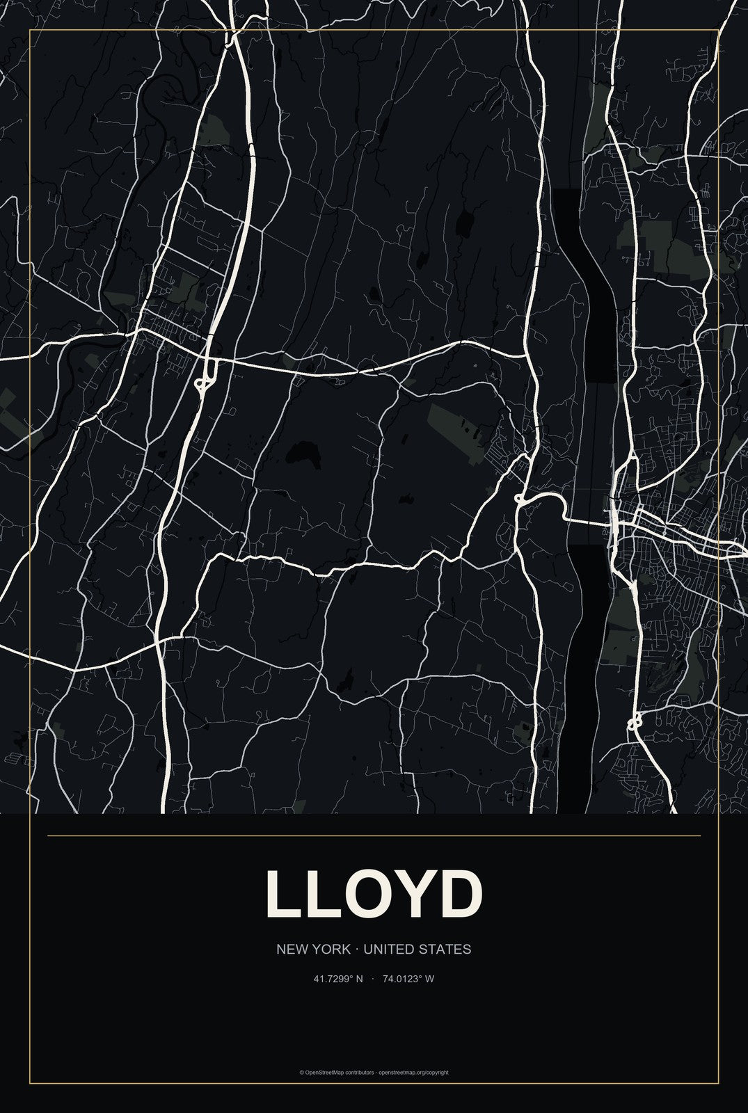 Lloyd, New York City Map Aluminum Sign in Metropolitan Noir style