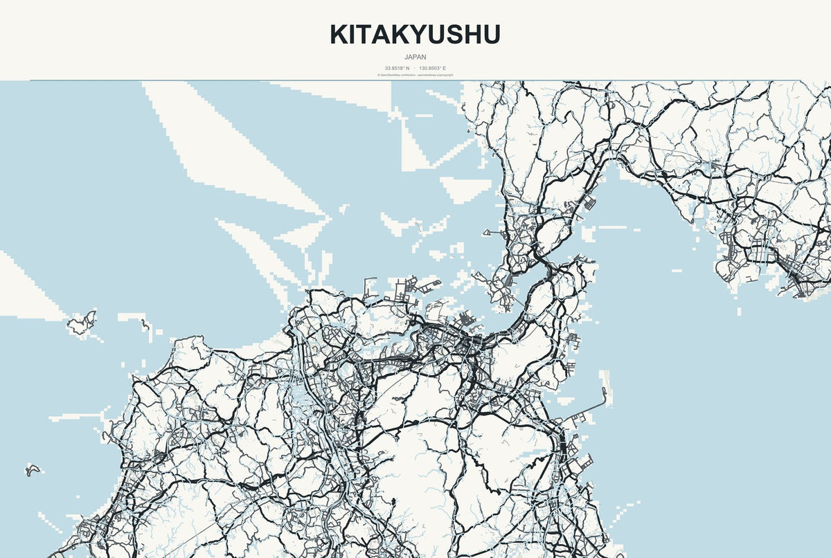 Kitakyushu, Japan City Map Aluminum Sign in Headline Atlas style