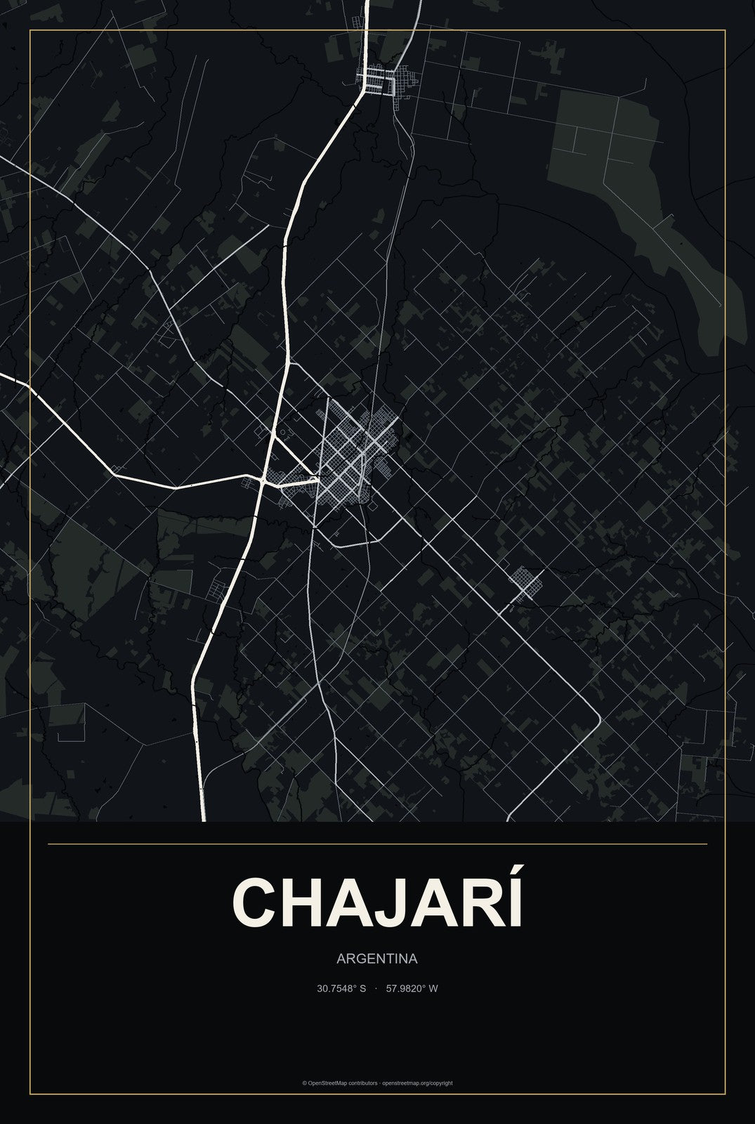 Chajarí, Argentina City Map Aluminum Sign in Metropolitan Noir style