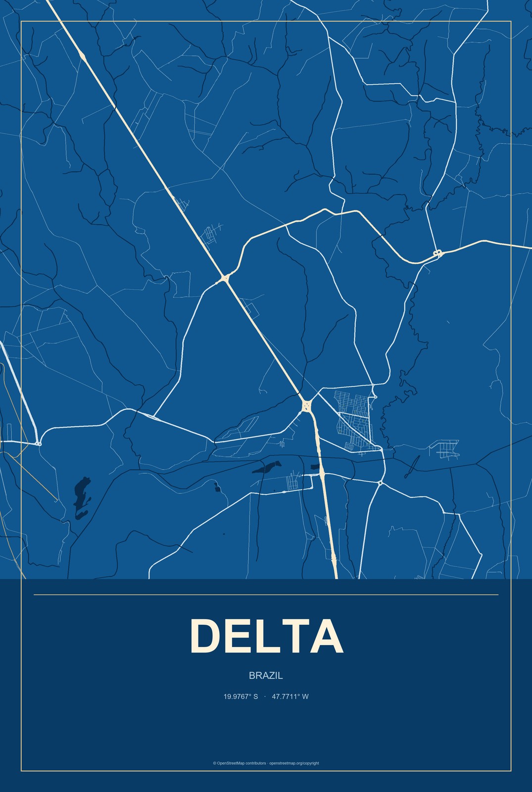 Delta, Brazil City Map Aluminum Sign in Harbor Cobalt style