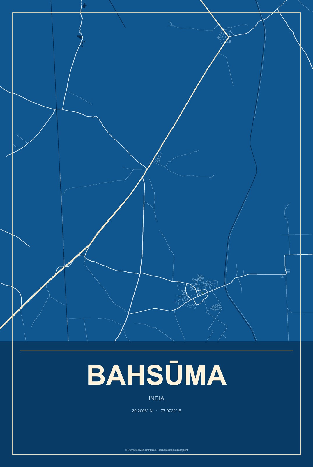 Bahsūma, India City Map Aluminum Sign in Harbor Cobalt style