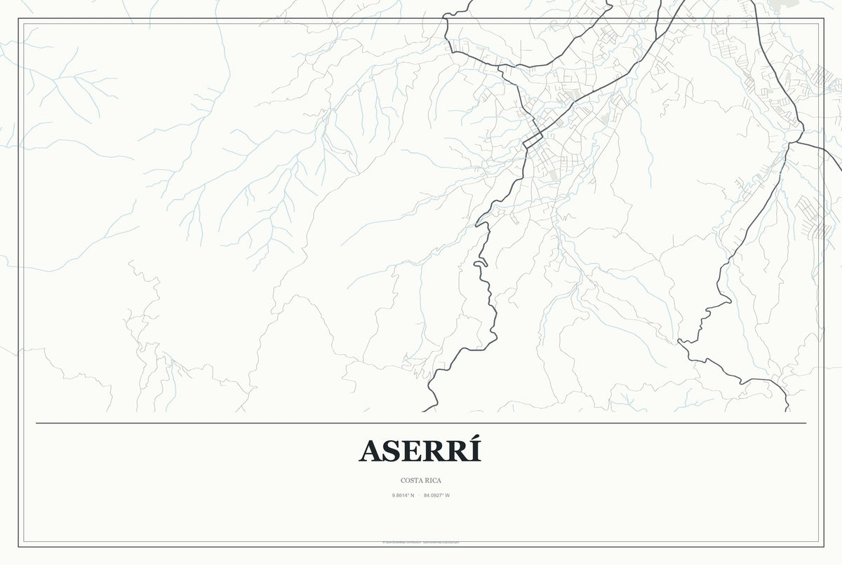 Aserrí, Costa Rica City Map Aluminum Sign in Gallery Air style