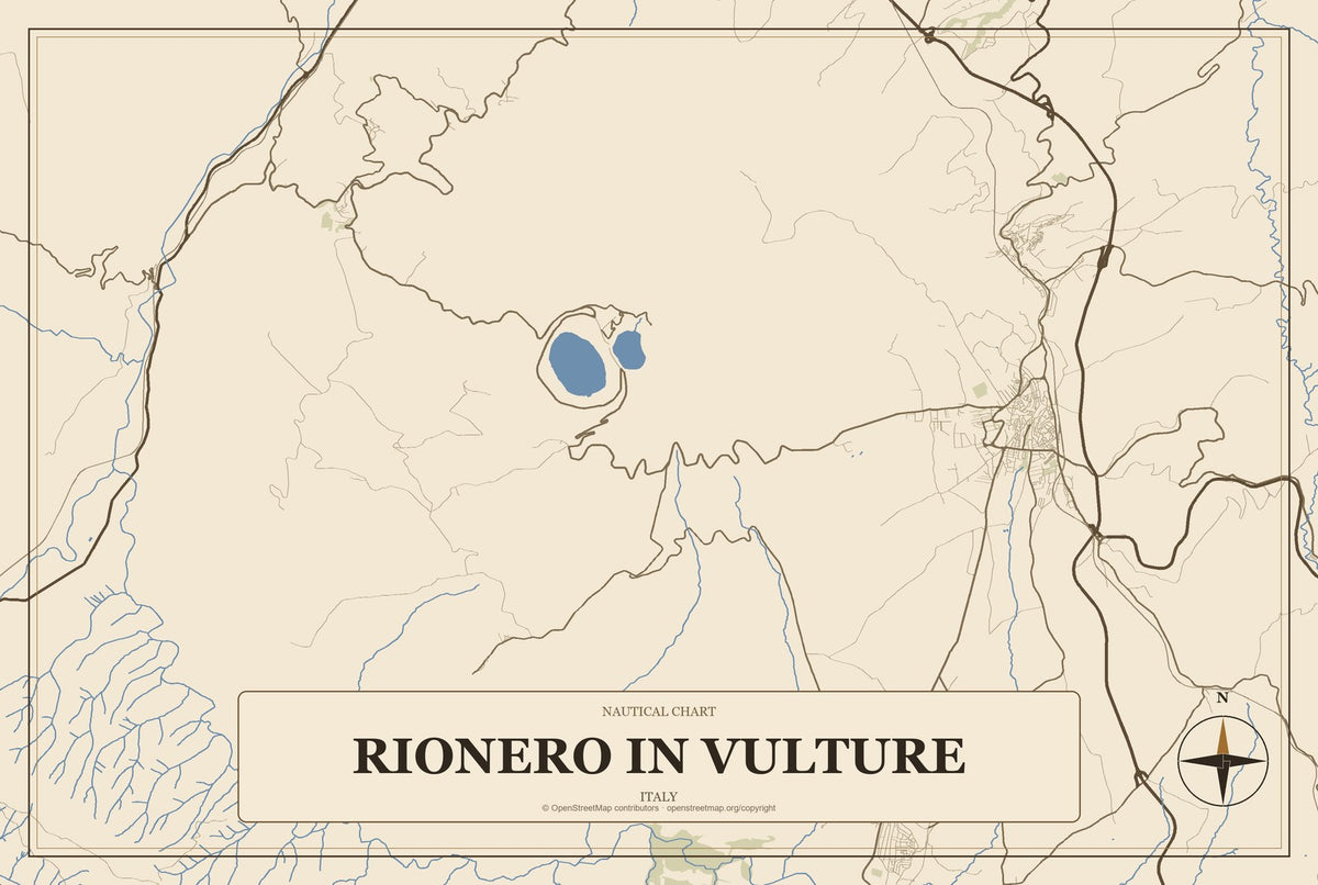Rionero in Vulture, Italy City Map Aluminum Sign in Heritage Nautical style