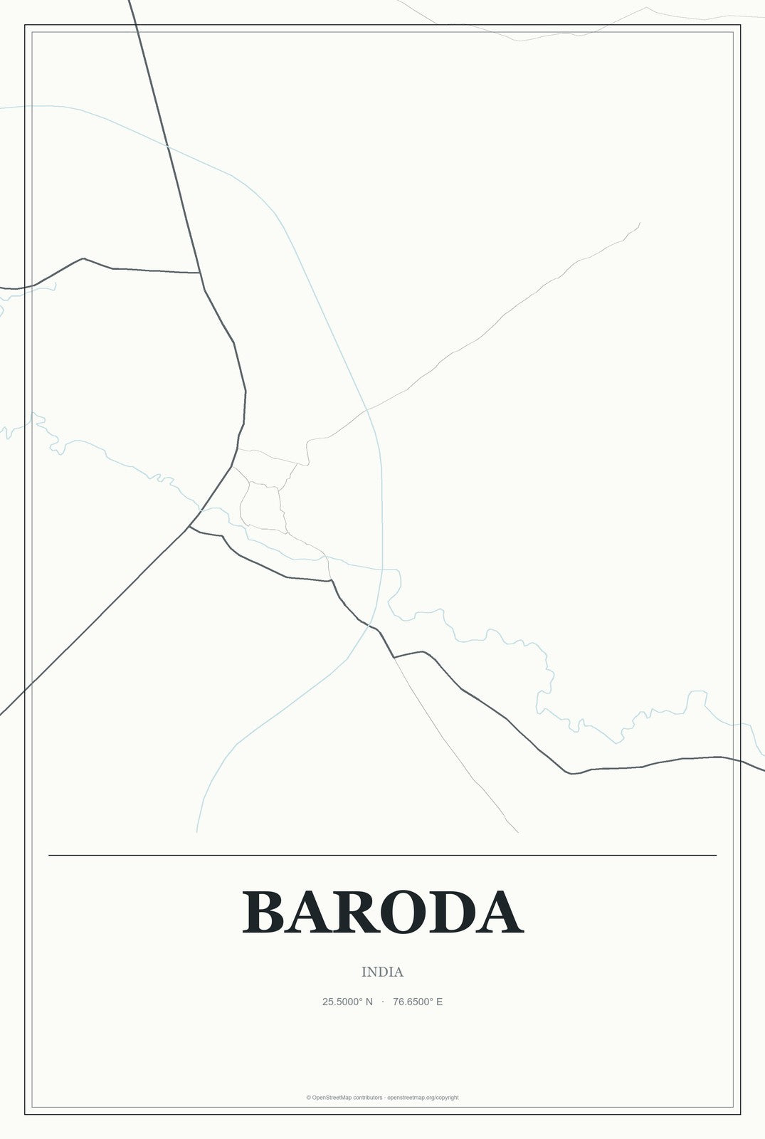 Baroda, India City Map Aluminum Sign in Gallery Air style