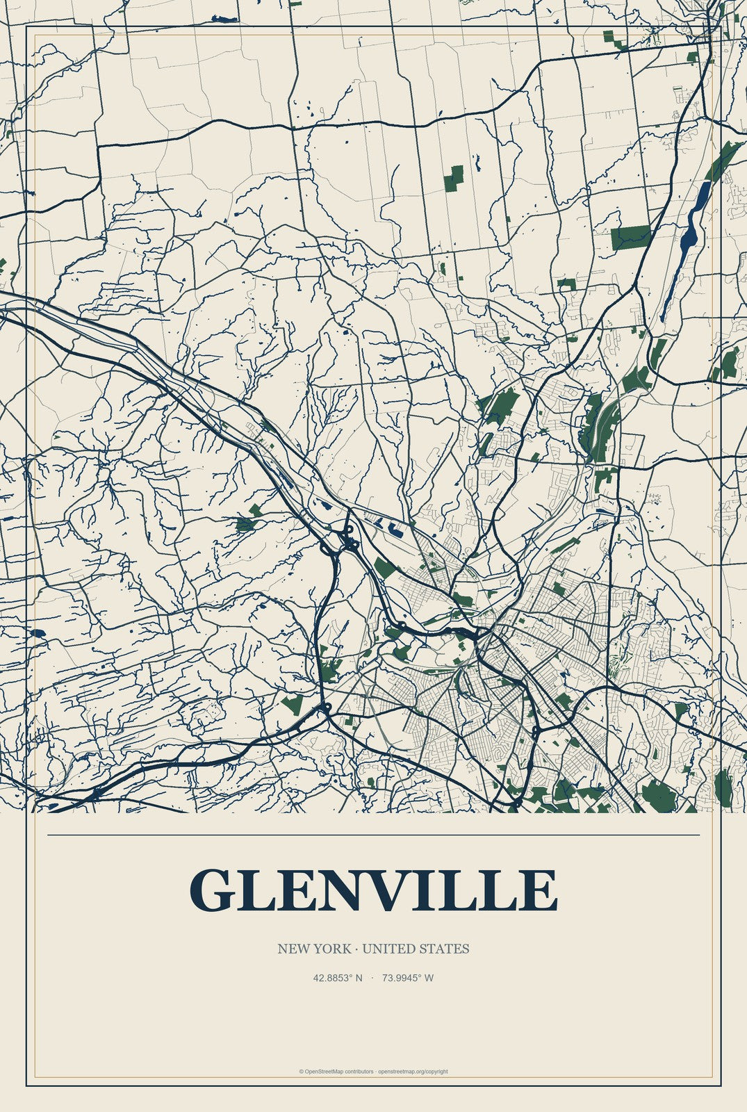 Glenville, New York City Map Aluminum Sign in Coastal Cutout style