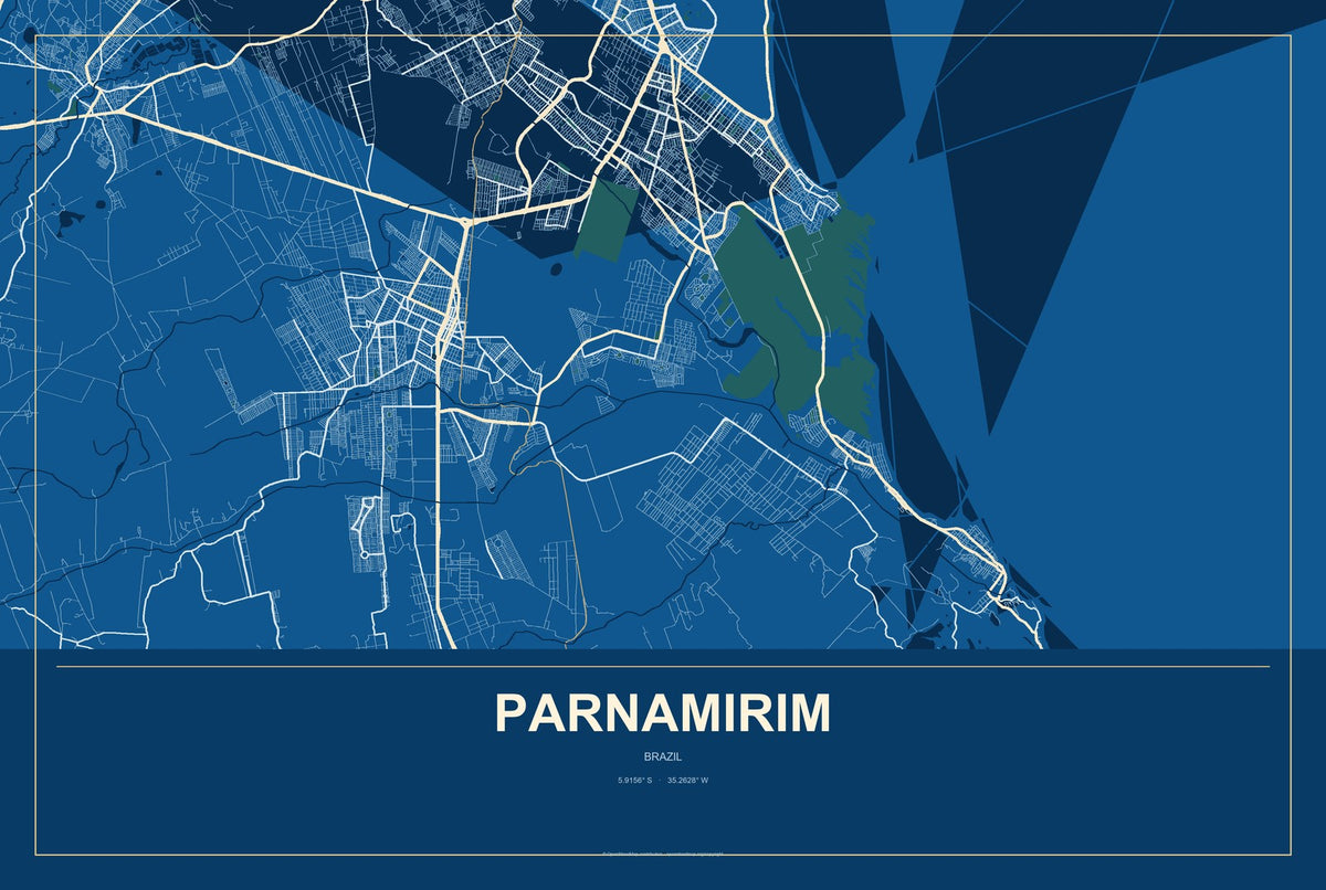 Parnamirim, Rio Grande do Norte, Brazil City Map Aluminum Sign in Harbor Cobalt style