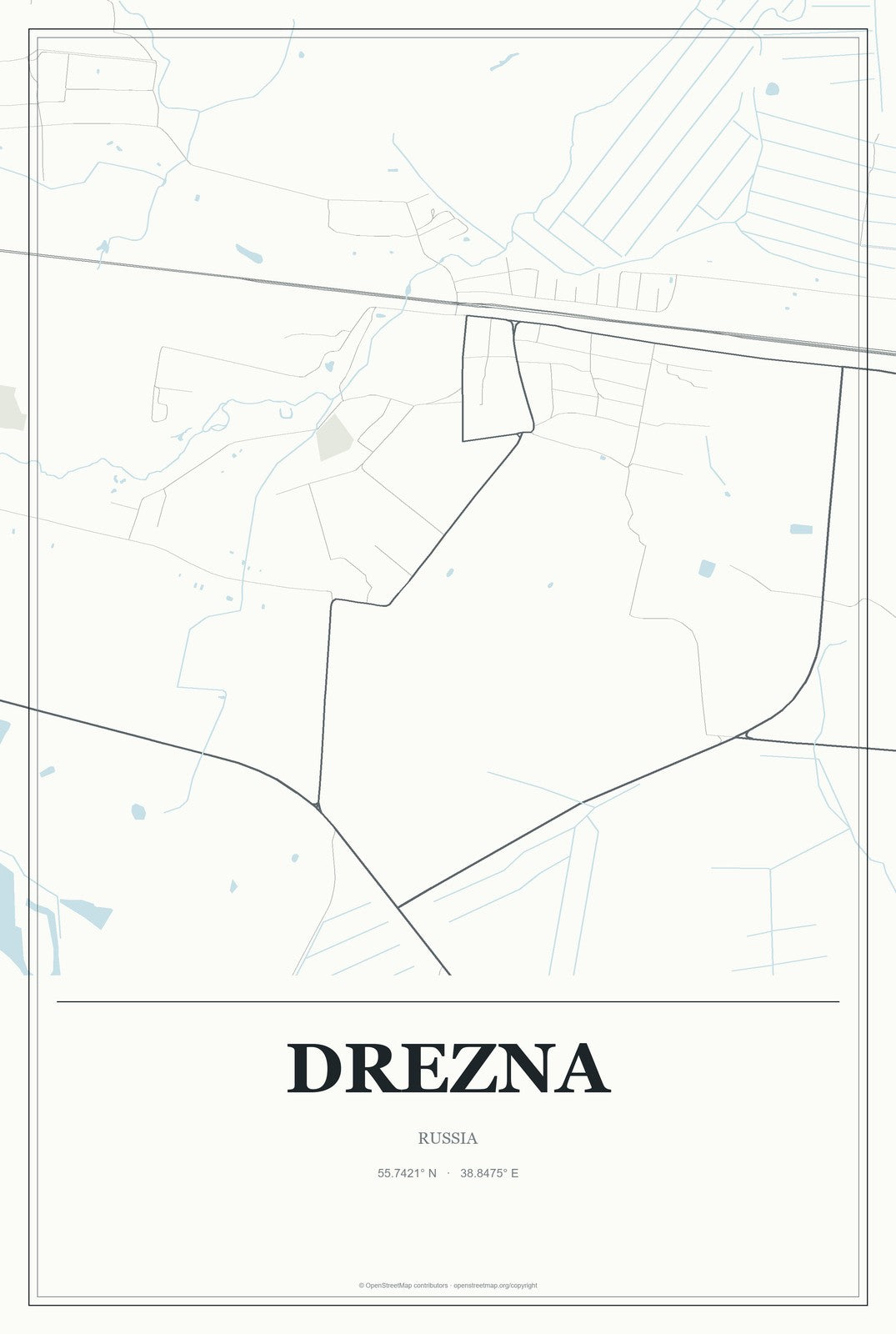 Drezna, Russia City Map Aluminum Sign in Gallery Air style