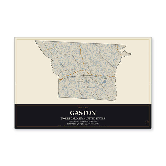 Gaston County, North Carolina Map Aluminum Sign in Museum Plaque style