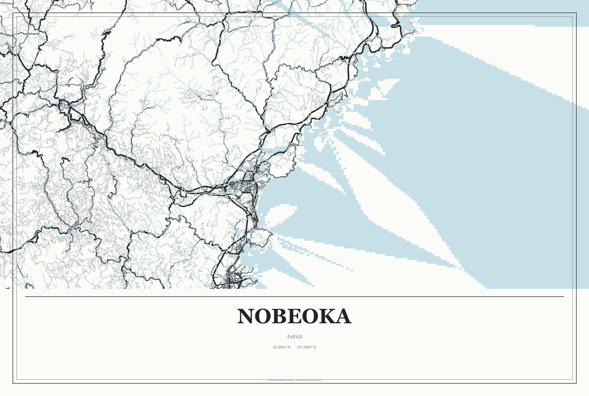 Nobeoka, Japan City Map Aluminum Sign in Gallery Air style