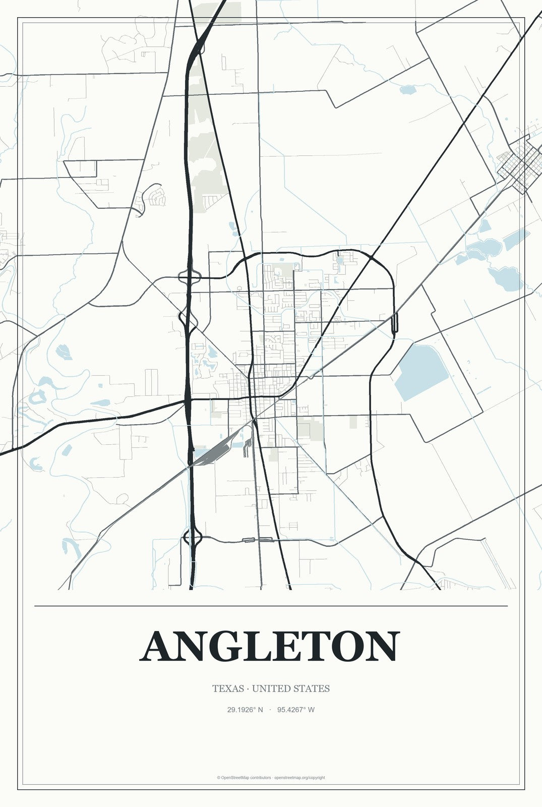 Angleton, Texas City Map Aluminum Sign in Gallery Air style
