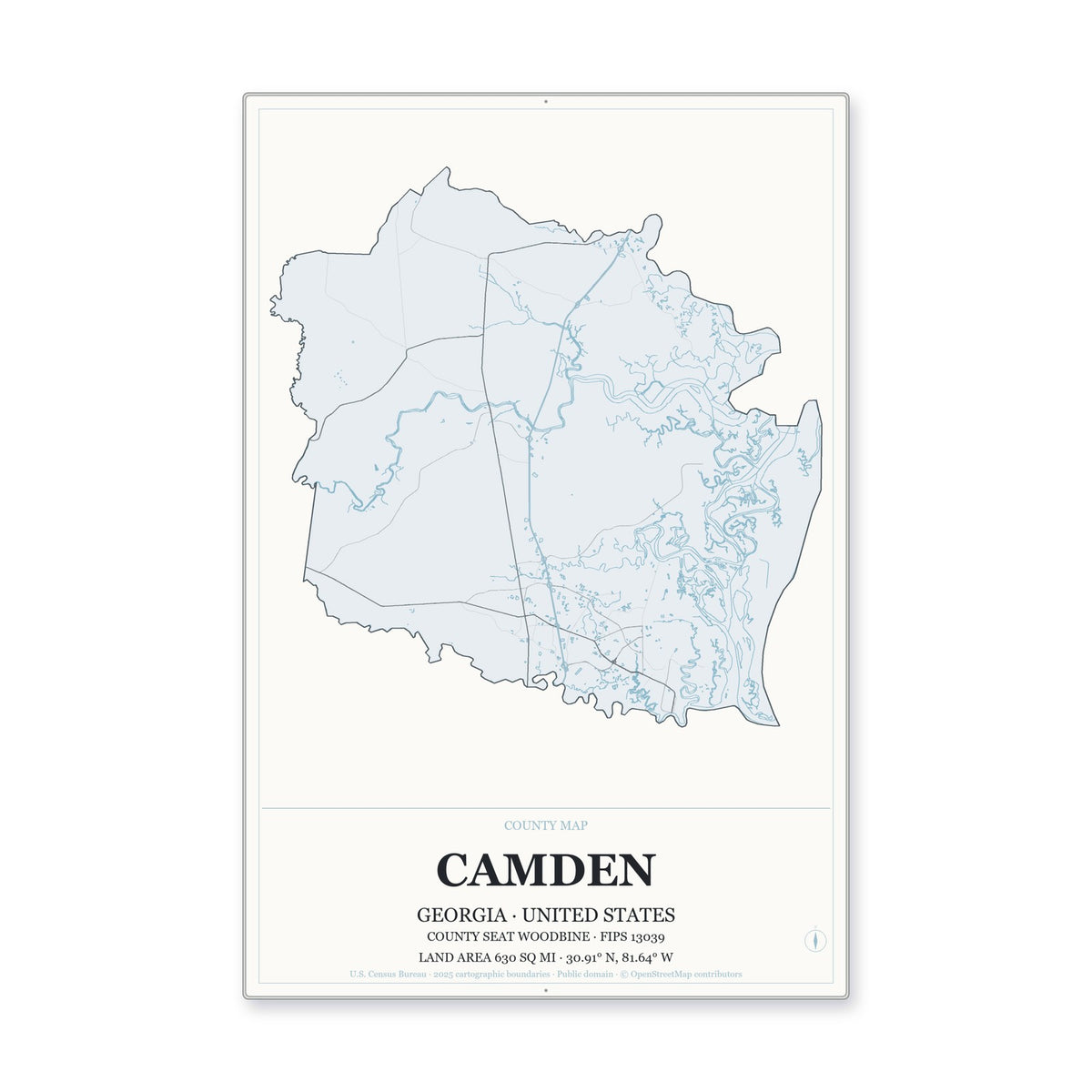 Camden County, Georgia Map Aluminum Sign in Gallery Air style