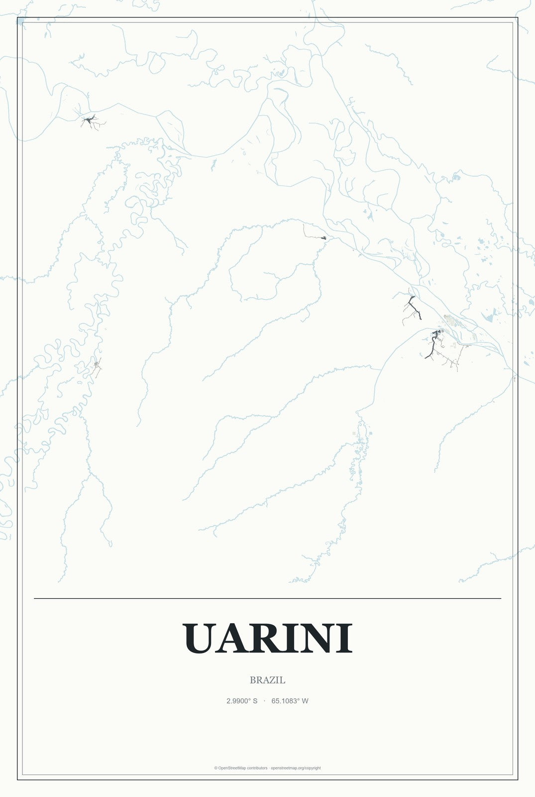 Uarini, Brazil City Map Aluminum Sign in Gallery Air style
