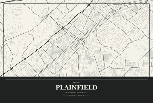 Plainfield, New Jersey City Map Aluminum Sign in Museum Plaque style