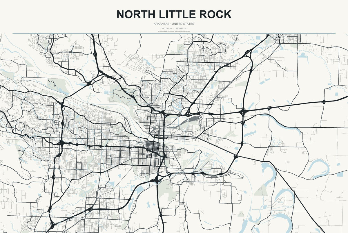 North Little Rock, Arkansas City Map Aluminum Sign in Headline Atlas style