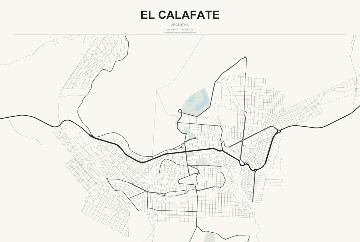 El Calafate, Argentina City Map Aluminum Sign in Headline Atlas style