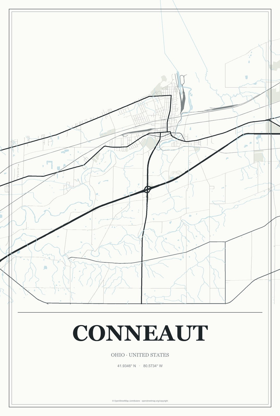 Conneaut, Ohio City Map Aluminum Sign in Gallery Air style
